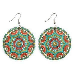 New! Mandala 411 Earrings Hand Painted on Wooden Disk